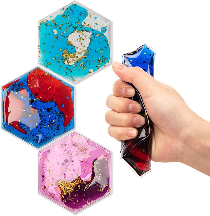Art3d Hexagon Sensory Fidget Multicolor Liquid Motion Tiles, 3-Pack | Lightweight, Boost Focus, Relieve Anxiety, Eco-Friendly, Varied Colors & Shapes, Suitable for Kids, Teens