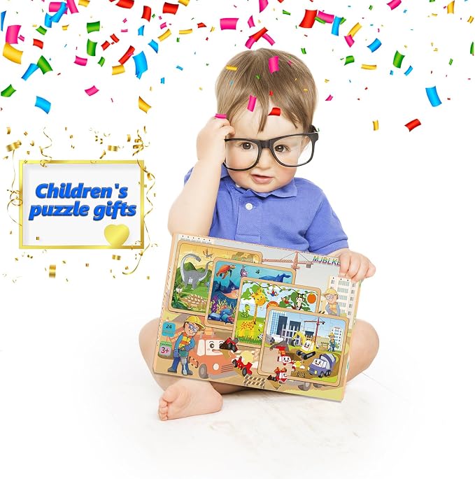 Wooden Jigsaw Puzzles for Kids Ages 4-6, 4-Pack 24-Piece Animal Puzzles Toy | Wood Puzzles Set, Toddler Brain Teaser Toys, Gifts for Boys Girls Ages 3 4 5 6