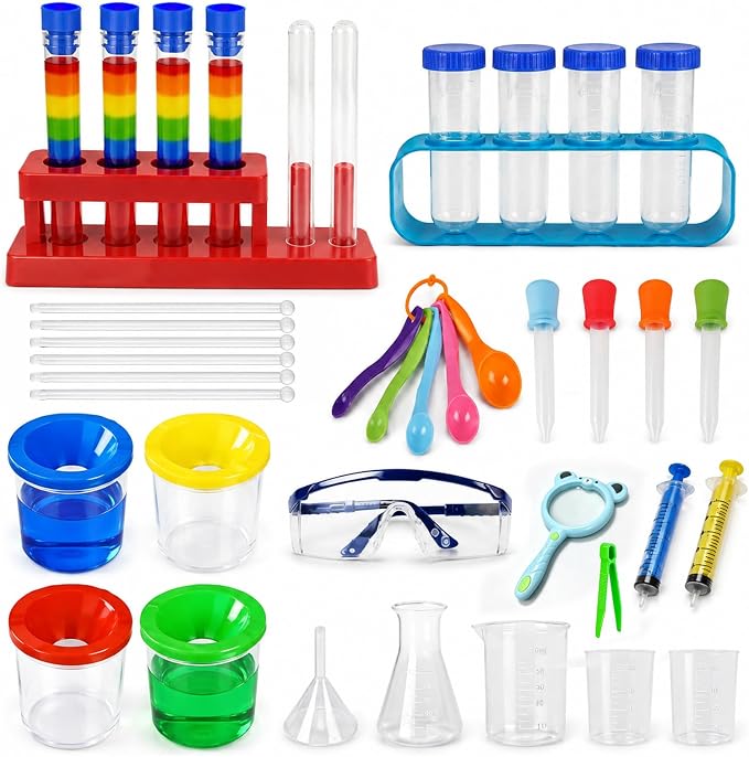39 Pcs Science Kits for Kids, Chemistry Set Beakers Test Tubes | Plastic Beakers Test Tubes Pipettes Droppers for Kids Ages 3+, Color Science Experiment Toy Christmas Birthday Gift