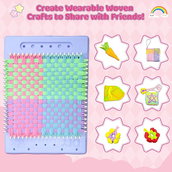 Weaving Loom for Kids, Friendship Bracelet Making Kit, Craft for Girls 6-12 | Birthday Gifts Party Creative DIY Toy for Little Girls, Easy Potholder Loom Knitting Kits, Rainbow Loops Weaving Set