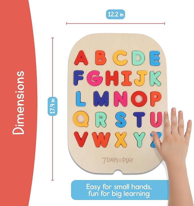 Uppercase Alphabet Puzzle for Kids, Sensory Bin Insert for Sensory Tables, Silicone Letters, Wooden Fine Motor Learning Toy by 7 Days of Play