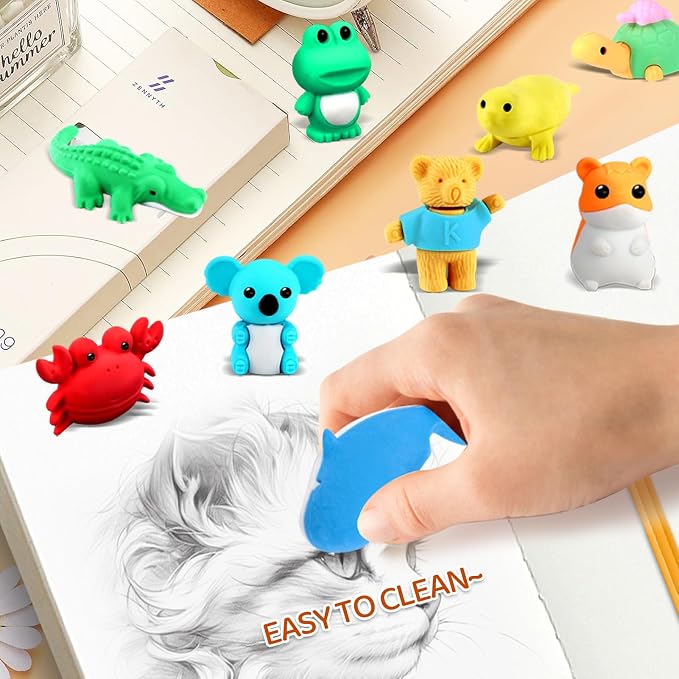 URSKYTOUS 111Pcs Animal Erasers Desk Pets for Kids Animal Pencil Erasers Bulk Puzzle Eraser Toys Gifts for Classroom Prizes,Game Reward,Treasure Box,Easter Egg Fillers,Goodie Bag Stuffer,Party Favors