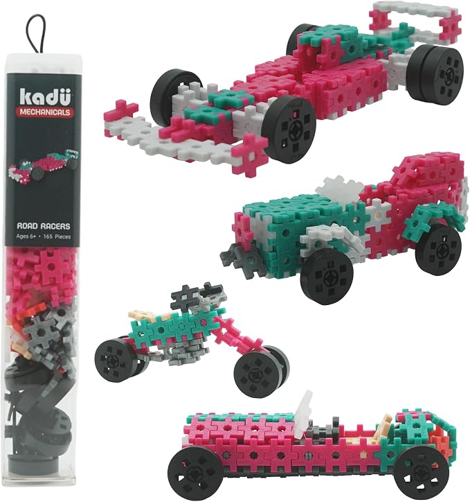 KADÜ Mechanicals 165 Piece Road Racers Pink Kids Age 6+ Building Blocks | Creative Mini Sensory Construction Puzzle tiles - Open Ended Play Gift Boys + Girls - Classroom Homeschool Manipulatives