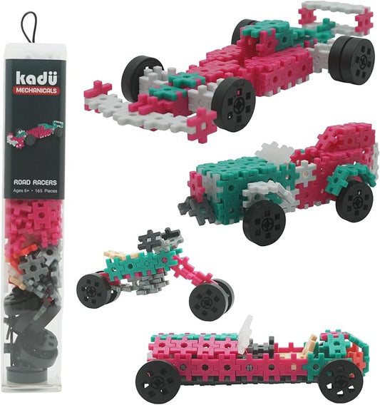 KADÜ Mechanicals 165 Piece Road Racers Pink Kids Age 6+ Building Blocks | Creative Mini Sensory Construction Puzzle tiles - Open Ended Play Gift Boys + Girls - Classroom Homeschool Manipulatives