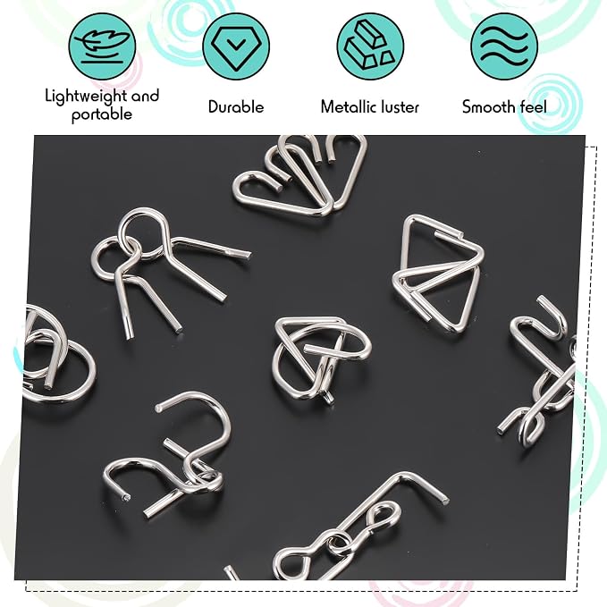 8 Pack Brain Teaser Puzzles Metal Wire Ring with Pouch,B Style | IQ Test Disentanglement Unlock Challenge, Portable Storage Pouch, Mind-bending Interlock Game for Party Favor Entertainment