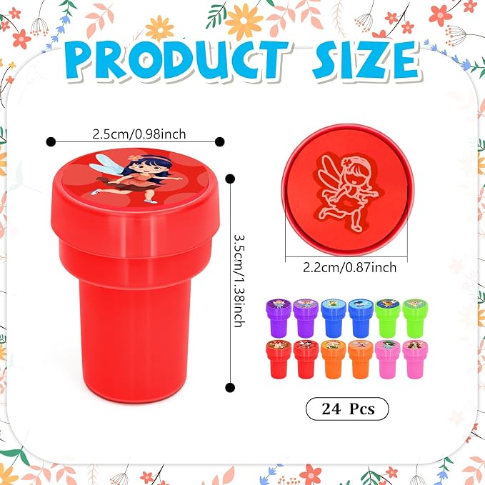 Cinrobiye 24 Pcs Fairy Stampers for Kids, Pre-Inked Fairy Party Favors, Birthday Goodie Bag Fillers, Classroom Rewards, Treasure Box Prizes, Pinata Fillers, Carnival Toys