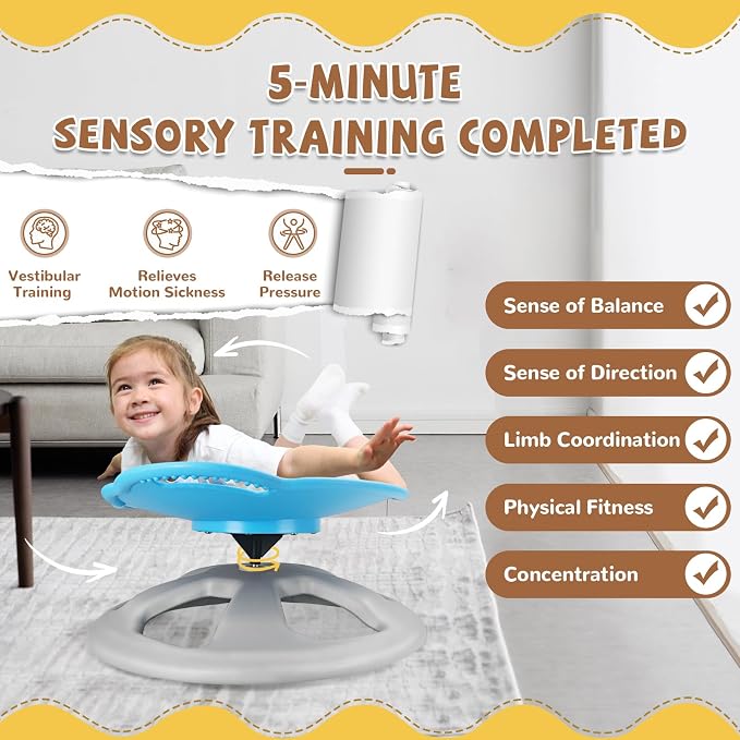 Zhenx Spinning Chair for Autistic Kids with Handles - Autism Sensory Toy | 220LBS Capacity Sensory Swivel Seat for ADHD Kids, Autism Sensory Products, Calming Gift Improve Focus & Body Balanc (Blue)