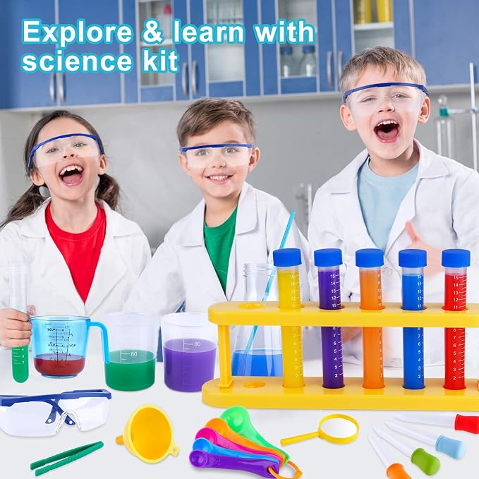 INNOCHEER Kids Science Experiment Kit with Lab Coat Scientist Costume Dress Up and Role Play Toys Gift for Boys Girls Kids Age 6+ Christmas Birthday Party