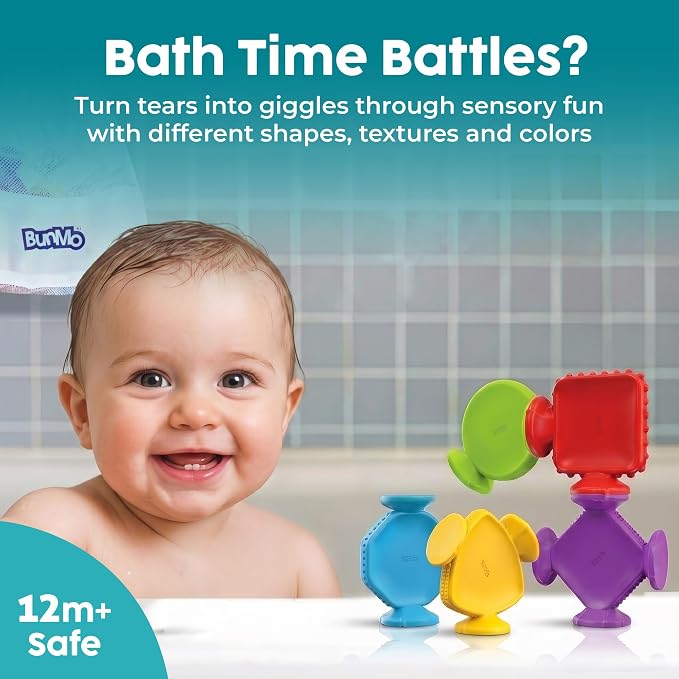 Bunmo Toddler Bath Toys - Best Montessori Toys for Kids Ages 1 2 3 4 Year Old Boys & Girls Gifts, Best Sensory Toy for Babies 12 Months +, No Hole Bath Toy for Kids Ages 1-3 & 2-4 (Big Shapes 5 Pack)