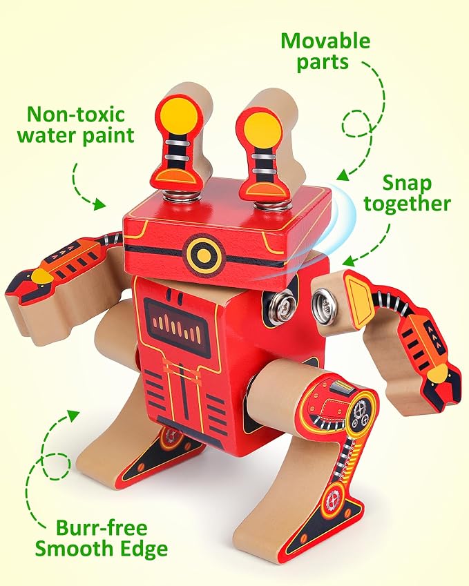 Coogam Fine Motor Building Robot Blocks for 3 4 5 Years Old Kids | Wooden Snap Together Builders, STEM Take Apart Robot Playset, Educational Learning Toy Gift for Boys Girls
