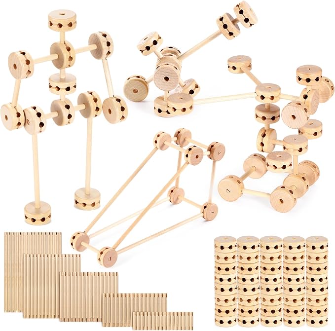 Zhanmai 2 Sets/120 Pcs Wooden Building Blocks Toys Kids Educational Natural Wood Toys Learning Wooden Blocks Different Sized Toy Building Sets for Boys Girls