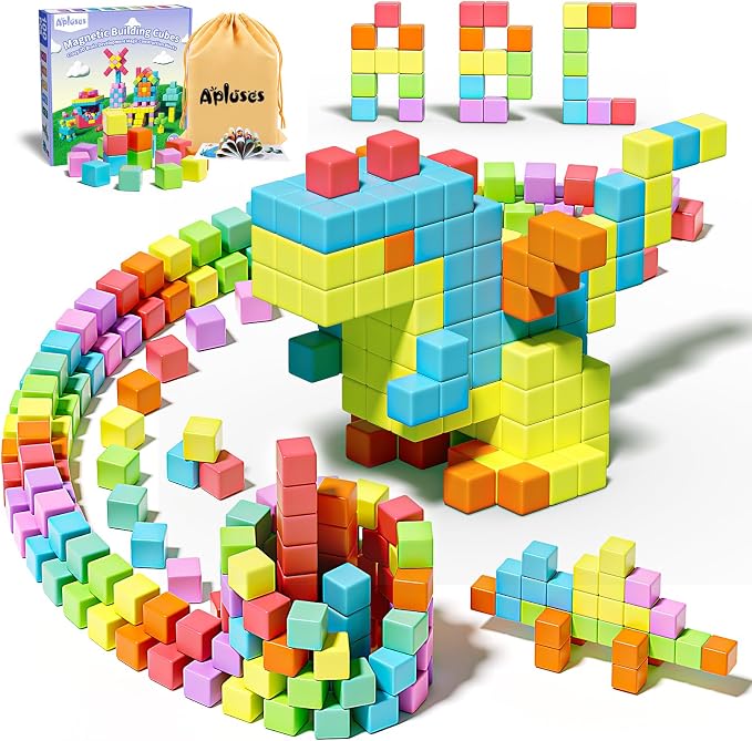 Apluses Magnetic Blocks for Kids Toys, Magnetic Building Cubes Toy for Sensory STEM Autism Education Preschool, Magnet Toys for 3 4 5 6 Year Old, Birthday Gifts Games for Boys Girls
