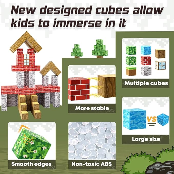 150PCS 1“ Magnetic Blocks Toys for Boys Kids, Mine Magnet World Forest Set | Sensory STEM Building Cubes for Kids, Ideal Construction Creative Toy Set, Birthday Gift for Toddler Boys Girls Ages 4-8 8-12