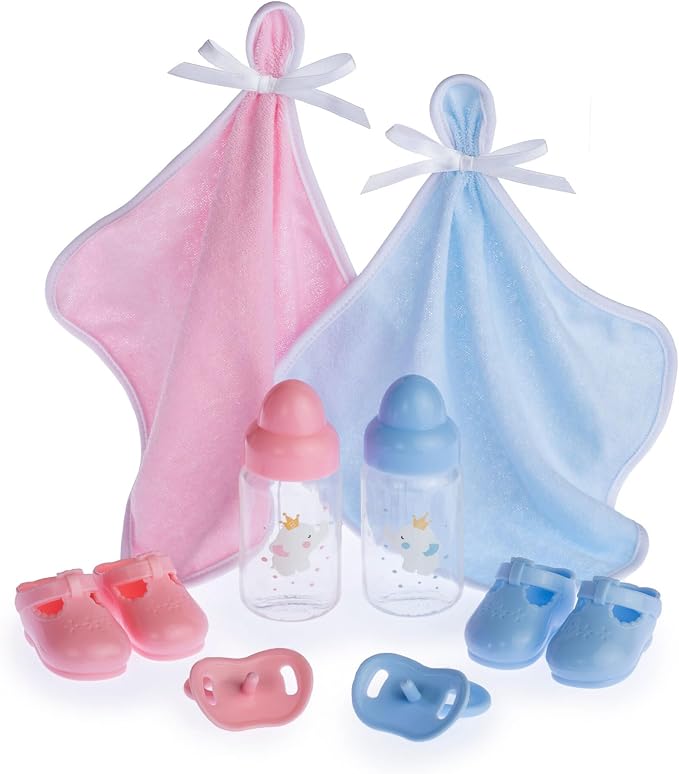 Berenguer Boutique 30050 TWINS- 15” Soft Body Baby Dolls - 12 Piece Gift Set with Open/Close Eyes- Perfect for Children 2+
