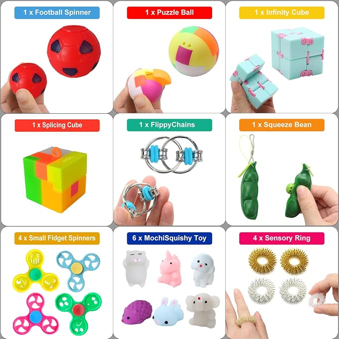 35 Pcs Simple Fidget Toys Pack, Party Favors Gifts for Kids and Adults | Popping Fidget Sensory Toys, Stress Relief Toys Kit, Classroom Prizes, Goodie Bag Stuffer, Pinata Stuffers,Tresure Box