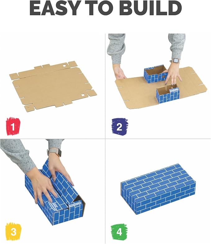 BB at Play Heavy Duty Kids Jumbo Cardboard Building Blocks, 20 PK | 10 Large and 10 Medium Stackabke Blocks, Easy To Assemble, Durable and Encourages Open Play for Kids and Families