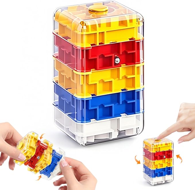 2-in-1 Fidget Spinner Maze Cube 3D Puzzle Brain Teaser 5 Level | Handheld Fidget Spinner Toy 3D Puzzle Cube Brain Teaser Game Stress Relief Anxiety Sensory Toy Travel Car Game Kids Adults