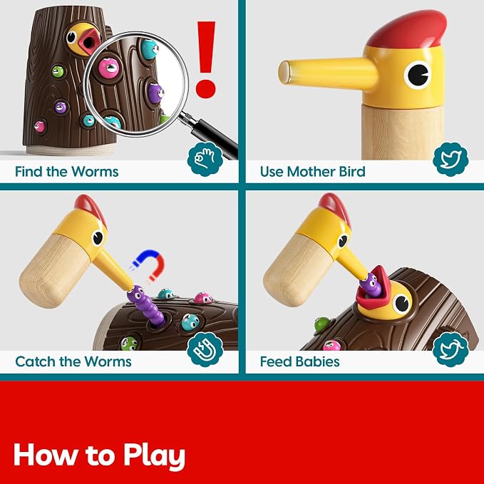 TOP BRIGHT Montessori Toys for 2 Year Old, Magnetic Bird Feeding Game | Learning Toys for Toddlers 2-4 Years, Fine Motor Skills Toy for 3 Years Old Girls and Boys, Gifts for 2 Year Old Girls Boys