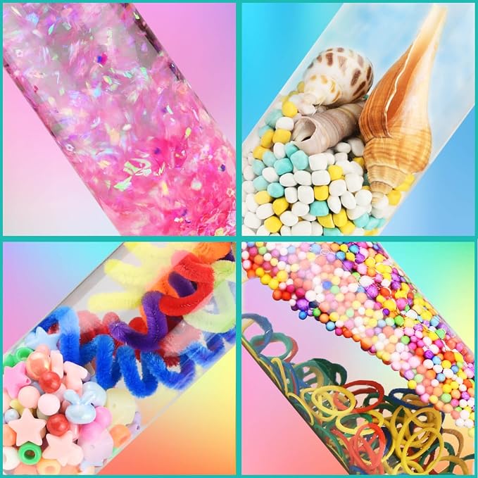 Sensory Bottle Kits for Kids, 4 Sets DIY Sensory Bottles 14 oz with Fillers, Calm Down Corner Supplies, Montessori Motor Skills Activity, Sensory Fidget Tube Toys
