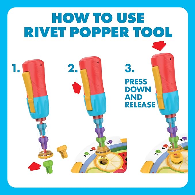 Educational Insights Design & Drill Rivet Pop Cafe - Fine Motor Toys for Toddlers 3-4, Creative Construction Toys, Pop Rivet Set with Real Tools for Kids, Toddler STEM Toy, Independent Learning