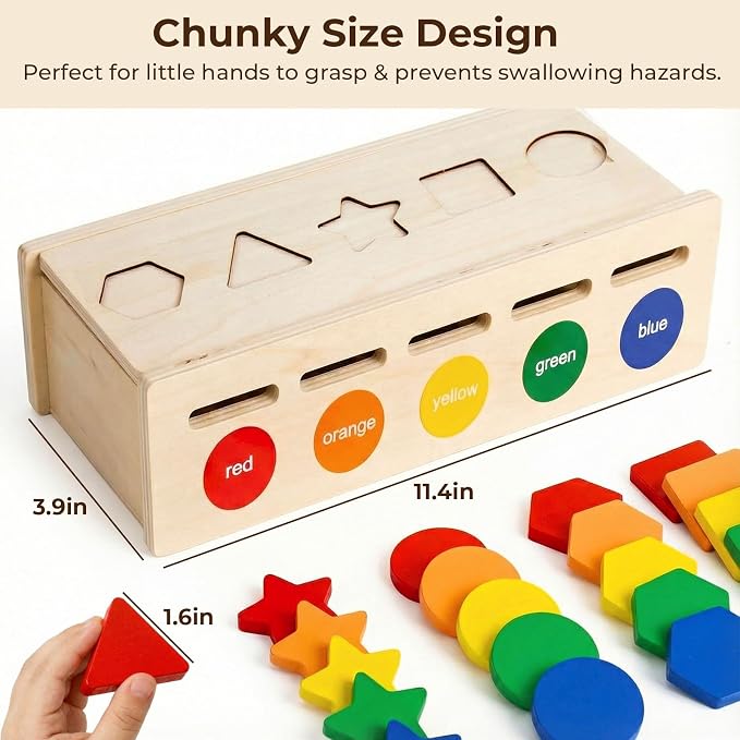 LovesTown 3-in-1 Wooden Shape Color Sorter Box with Logic Cards | Educational Matching Puzzle Game, Fine Motor Skills Development, Montessori Learning, For Toddlers
