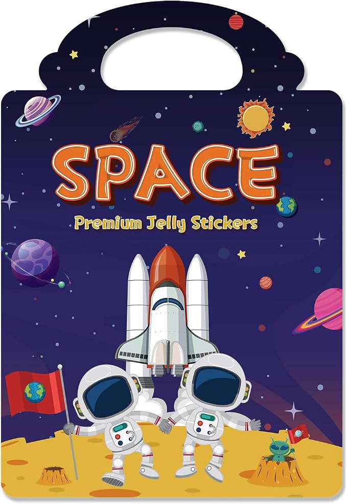 Reusable Sticker Book for Toddlers 3-6, Jelly Stickers for Kids, Sticker Activity Book Travel Toys for Car & Airplane, Educational Learning Gifts for Boys and Girls (Space Theme)