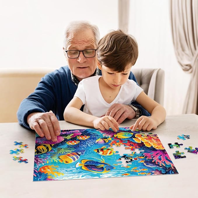 Jeacirio 4 Pack 100 Piece Puzzles for Kids Ages 4-6 6-8 8-10, Educational Jigsaw Puzzles for Kids, USA Map Ocean Animals Space Wild Animals Puzzle Set, Learning Toys Gifts for Boys Girls