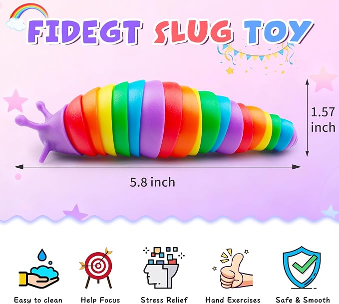 Cevioce 12PCS Slug Fidget Toys Bulk, Easter Gifts for Boy Girl Toddler 3+ Sensory Figette Worm for Adults Stress Relief for Autism ADHD Autistic Travel Toys Easter Basket Stuffers for Kids B