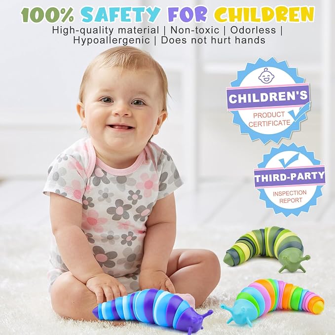 Cevioce Sensory Slug Fidget Toys for Kids & Adults - 3 Pack Slug Toys for Autism Therapy, Age 3+ Travel & Party Favors