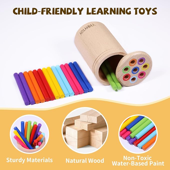 YHHYTOY Montessori Toys for 1 Year Old, Toddler Learning Color Sorting Toys | 18 Month Old Fine Motor Skills Toys for 1-2 Year Old, Wooden Preschool Learning Sensory Toys for Toddlers 1-3, Gifts for Kids