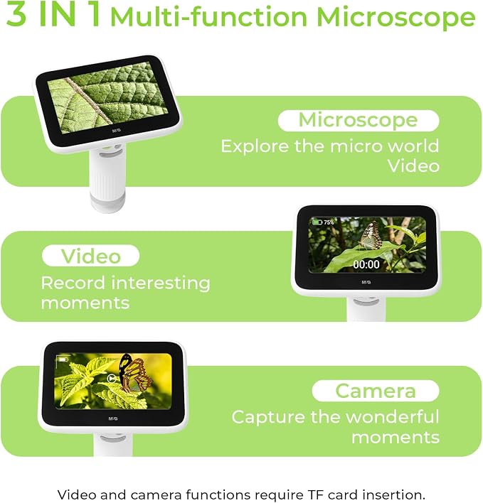 1000X Handheld Digital Microscope for Kids, 4.3" Large LCD Screen Rechargeable Portable Microscope, Take Photos & Videos, Outdoor Exploration Gift for Boys & Girls, Works with Windows & Mac