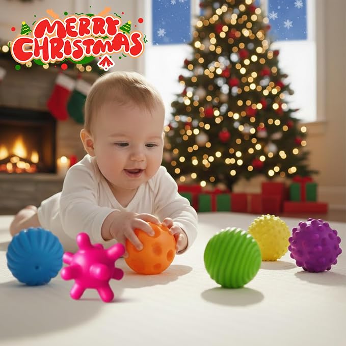 Sensory Ball for Babies 6 to 12 Months, Baby Balls for Toddlers 1-3 Massage Stress Relief, Textured Multi Sensory Balls Gift Sets, Montessori Sensory Toys 6 Spikey Squeeze Ball for Infant Kids