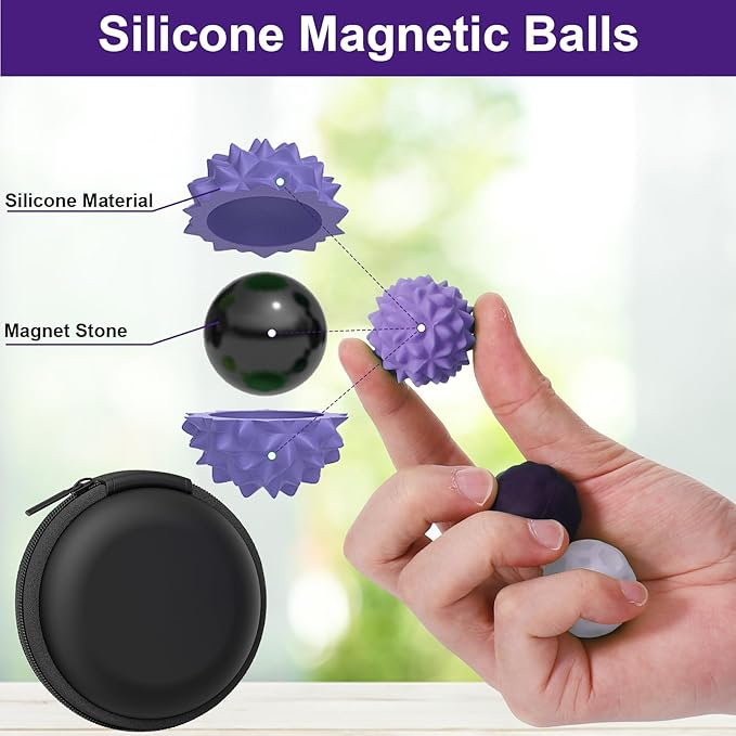 BUSOHA Silicone Magnetic Fidget Balls - 4 Pack Fidget Toys for Adult | Four Unique Textures Sensory Support,Quiet and Silent Stress Relief,Lightweight,Office,Travel,Autism,Anxiety,ADHD