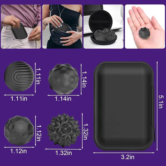 BUSOHA Silicone Magnetic Fidget Balls - 8 Pack Fidget Toys for Adult | Four Unique Textures Sensory Support,Quiet and Silent Stress Relief,Lightweight,Office,Travel,Anxiety,ADHD,Black