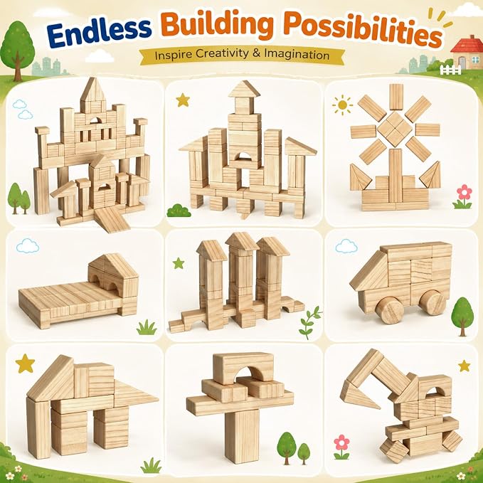 Atoylink Wooden Building Blocks for Toddlers 1-3, 108Pcs Sorting & Stacking Toys with Community Helpers & Magnetic Wooden Cars, Baby Nesting Boxes Preschool Montessori Toys for Boys Girls Gift