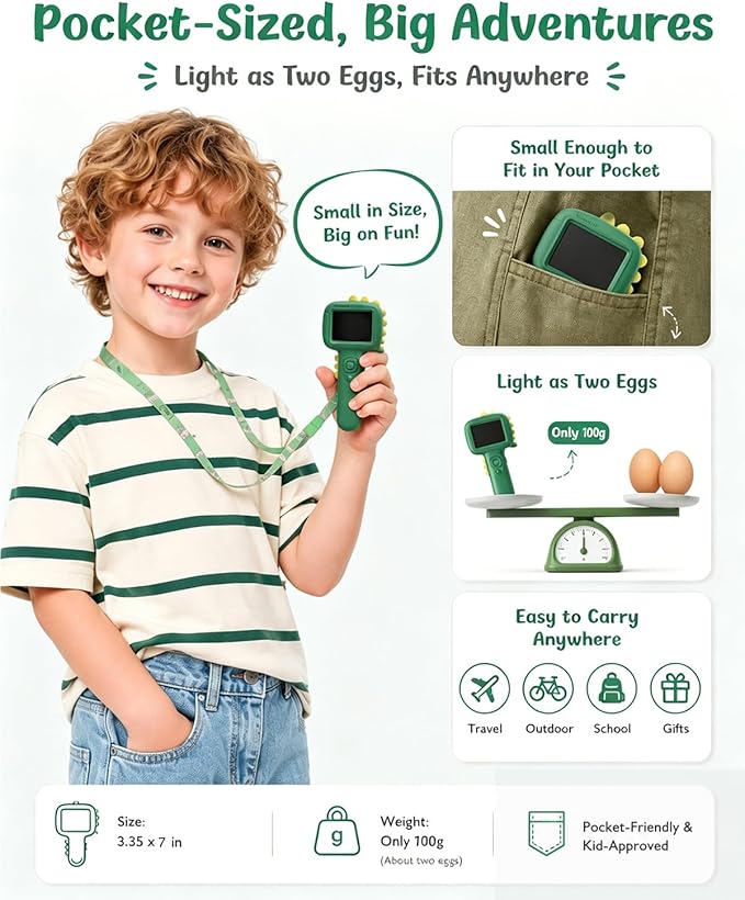 Microscope Camera for Kids Gifts Toys- Handheld Pocket Microscope Autofocus | 2.4" Screen Mini Digital Educational Science Kit for Christmas Birthday for Age 3-5 5-7 8-12 Girls Boys(Green)