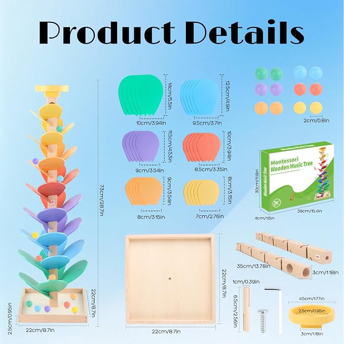 Wooden Marble Run for Kids 4-8 Music Tree Montessori Color Sorting Toys 3-5 | Wood Music Tree Toys Marble Ball Run Boys Girls Learning Color Sorting Game Birthday Gift