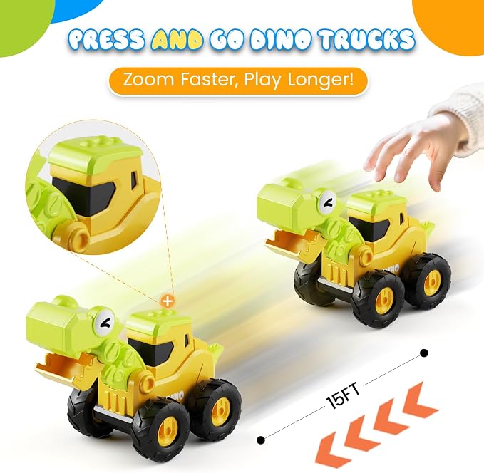 Dinosaur Construction Truck Toys for Toddler Boy Kid | Press and Go Dino Toy Truck,Sandbox Beach Toys,Chrstmas Birthday Gifts for 2 3 4 5 Year Old Boys Girls