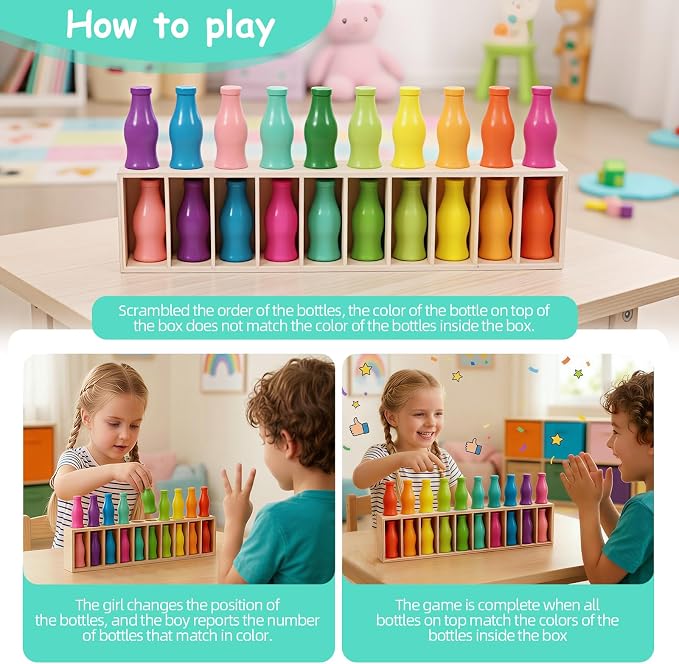 Wooden Bottle Color Matching Games,Family Games for Kids and Adults,2-4 Player,Great Parent-Child Activity