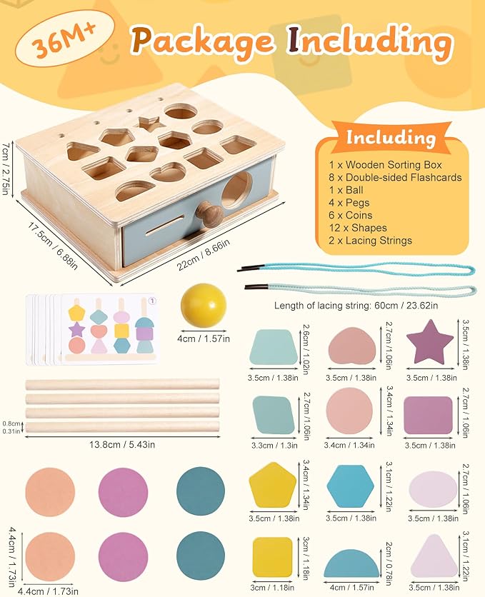Biottro Montessori Toys for 3 4 5 Year Old - 5 in 1 Learning Education Toy for Toddler Kid Boys Girls - Shape Matching Stacking Color Sorting Beads Lacing Sensory Fidget Gifts