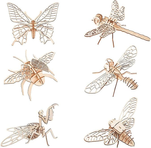 3D Wooden Insect Puzzle - 6 Piece Set Insect Animal Skeleton Assembly Model Puzzle - DIY Wooden Crafts 3D Puzzle - Wood STEM Gifts for Adults & Teens Birthday Gifts Christmas
