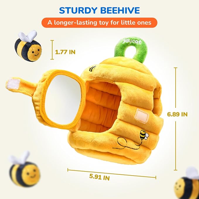 JoyCat Baby Toys 6-12 Months, Beehive Toy with 5 Sensory Bees, Baby Gift | Soft beehive with 5 bees for rattle, crinkle, mirror play and little-hand fill-and-dump fun