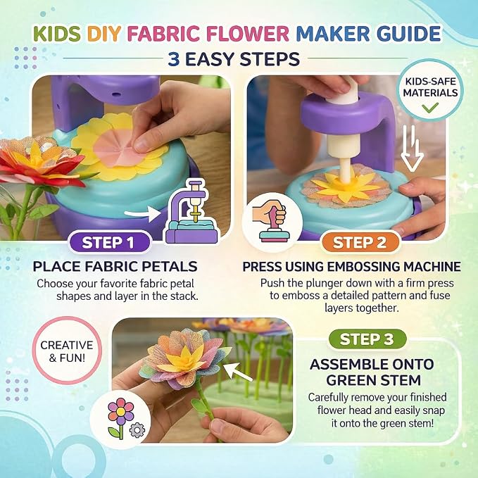 Fabric Flower Bouquets Toys, DIY Craft Kits Toys for Kids - Flowers Market Toy, Build Your Flower Bouquet, Arts & Crafts for 3+ Year Toddler Girl, Educational Activity Preschool B-Day Gifts