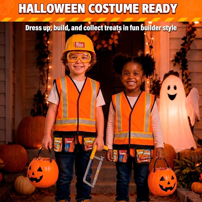 Pandapop Kids Tool Set, Costumes for Kids, Toddler Dress Up Toys | Toddler Tools with Kids Construction Vest, Hard Hat & Goggles, Kids' Dress Up & Pretend Play, Halloween Costumes for Kids