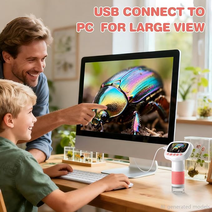 Pocket Kids Microscope for Over 3 Years Old, 1000X Handheld Microscope for Kids w/2''IPS Digital, Photo Video Mini Portable Microscopes, Science Edu Digiscope,Christmas Birthday Gifts for Kids