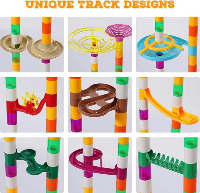 MaxTronic Marble Run Kit, 166Pcs Marble Maze Building Block Toys for Kids, STEM Learning Toys Marble Track Race Set with 30 Glow in The Dark Glass Marbles Birthday Gift Toys for Boys & Girls Aged 3-12