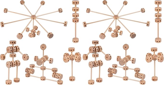 Wooden Building Blocks 60PCS Montessori STEM Toy for Kids 6+, Natural Wood Splicing Joints and Sticks Educational Sensory Tinker Creative 3D Playset Stacking Game (Pack of 2)