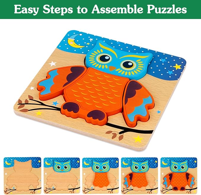 Wooden Toddler Puzzles Montessori Toys: Gifts for 1 2 3 Year Old Boys Girls | Animal Jigsaw Puzzles for Toddlers Ages 1-3 2-4 - Baby Kids Learning Educational Preschool Toys Christmas Birthday Gifts