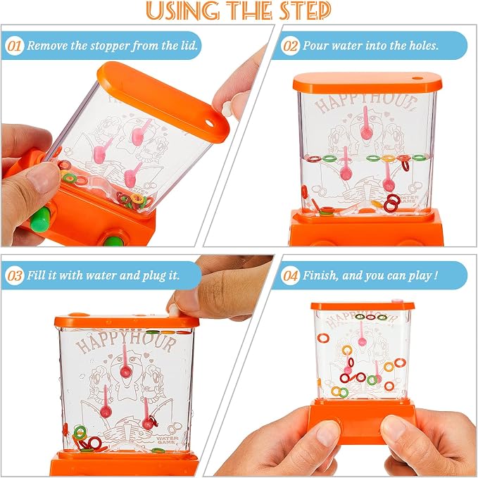 Gejoy 4 Pieces Water Games Handheld for Kid Small Retro Waterful Ring Toss Handheld Game Birthday Goodie Bags Stuffers School Classroom Prize Reward Pastime Car Toy Fidget for Boy Girl(Fresh Style)