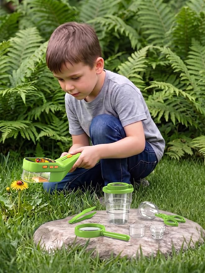 Bug Catcher for Kids with Microscope, Bug Catching Kit-Emerald Green | Kids Microscope, Outdoor Toys with Magnifier, Tweezers & Insect Box, STEM Educational Birthday Gift for Kids Ages 3-12